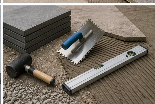 Werkzeug und Material für Terrassenplatten verlegen in Duisburg